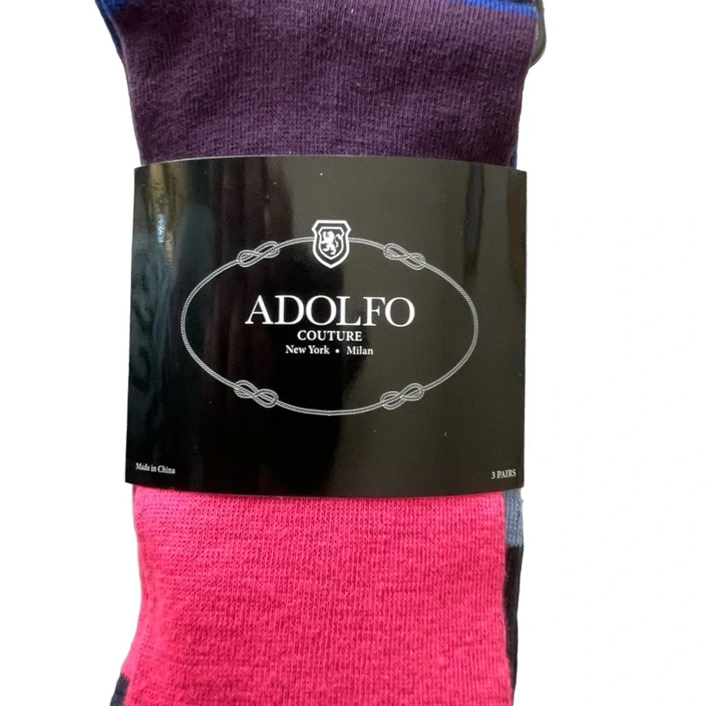 Men's ADOLFO Couture Dress Socks Blue Colorful Dots Stripes 3-Pairs Size 10-13